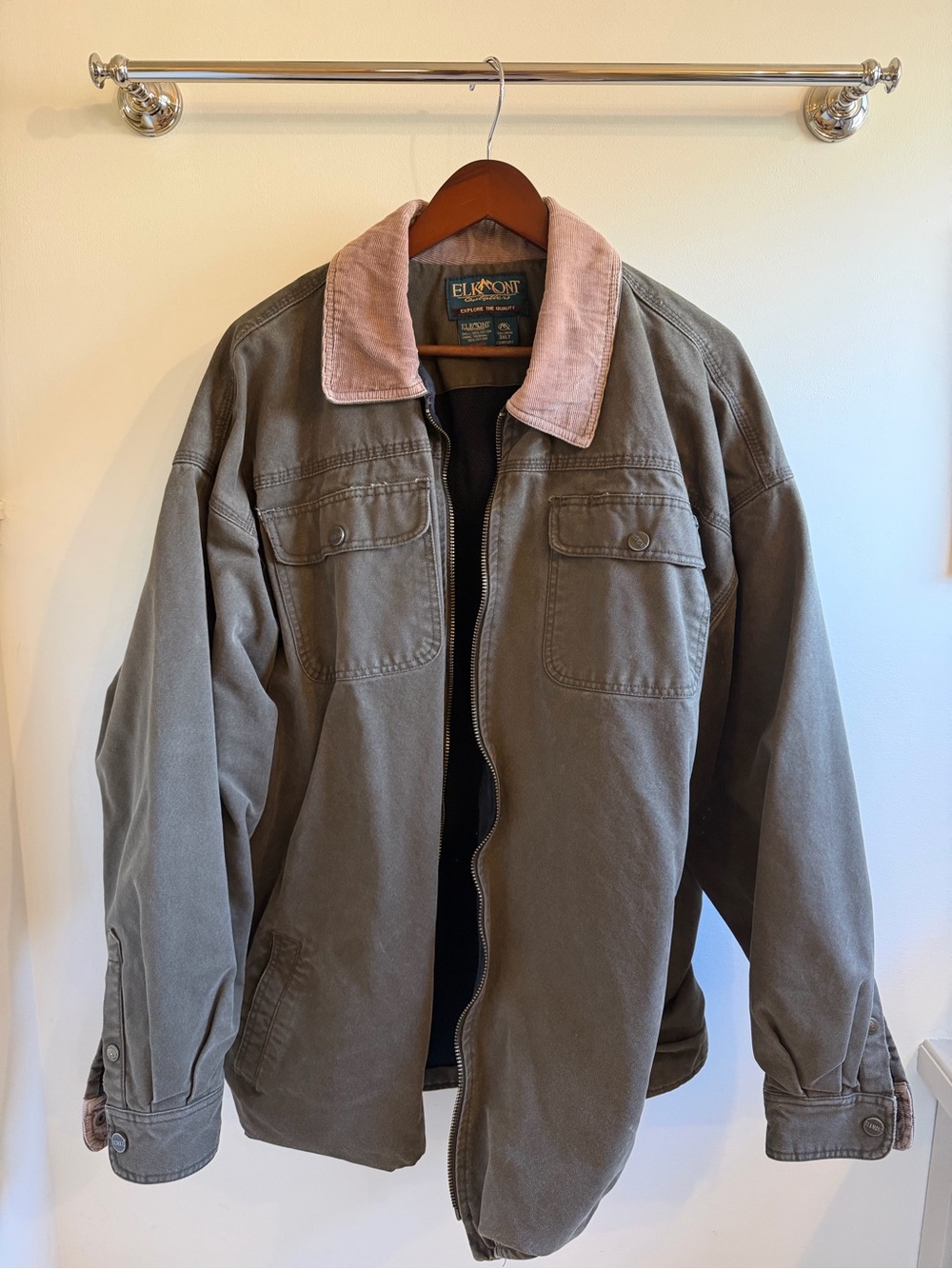 Men's Olive Field Jacket with Tan Corduroy Collar